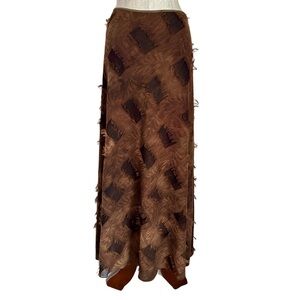 VTG y2k whimsigoth grunge brown maxi skirt windowpane distressed black lining